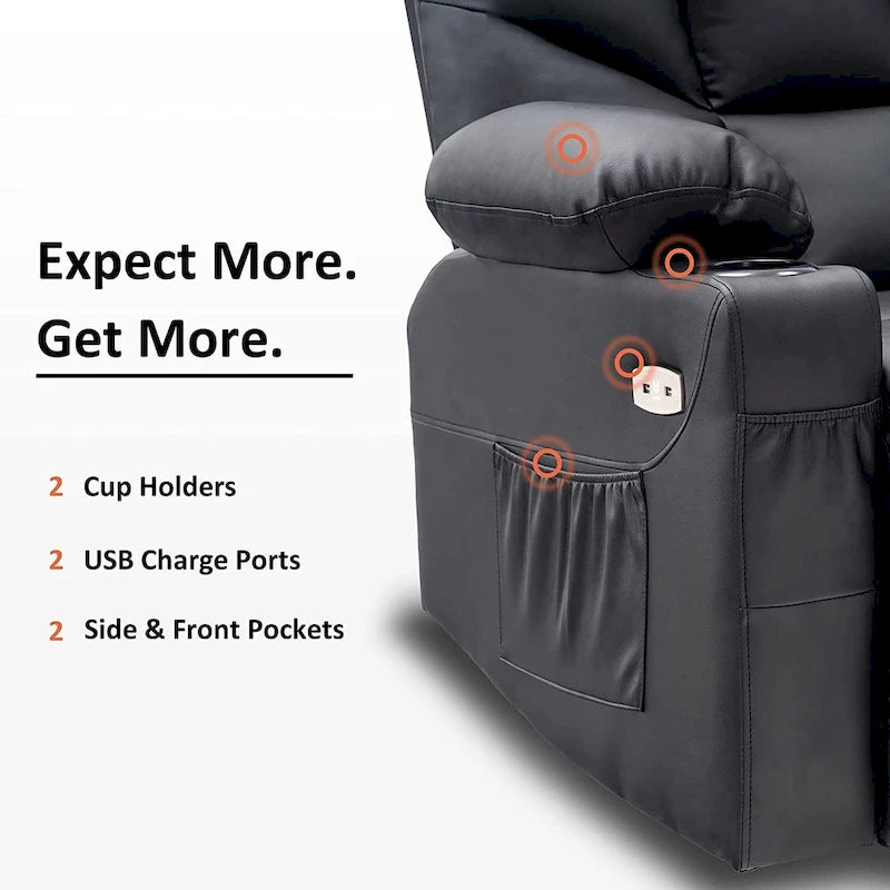 MCombo Manual Glider Rocker Recliner Chair with USB Ports, Faux Leather 8002