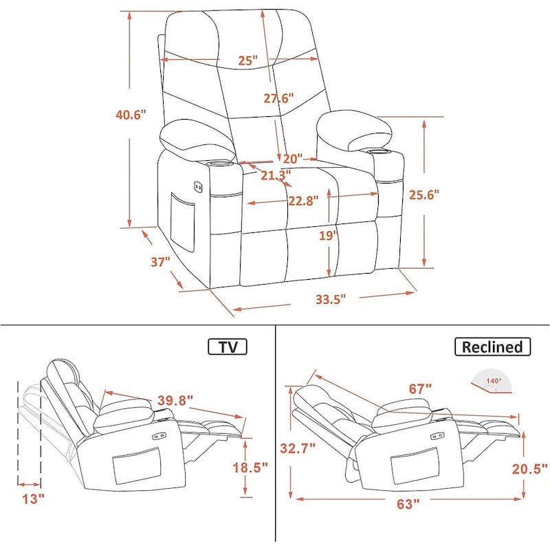 MCombo Manual Glider Rocker Recliner Chair with USB Ports, Faux Leather 8002