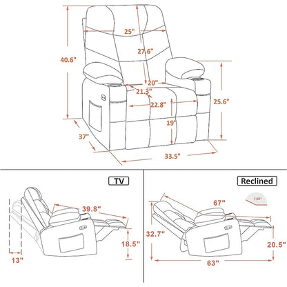 MCombo Manual Glider Rocker Recliner Chair with USB Ports, Faux Leather 8002