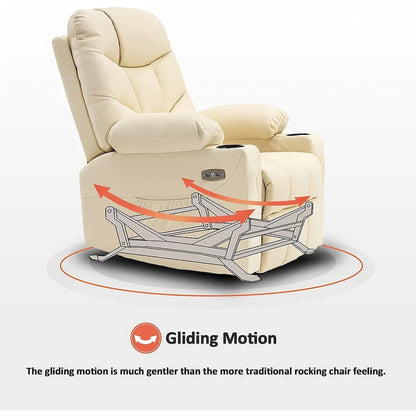 MCombo Manual Glider Rocker Recliner Chair with USB Ports, Faux Leather 8002