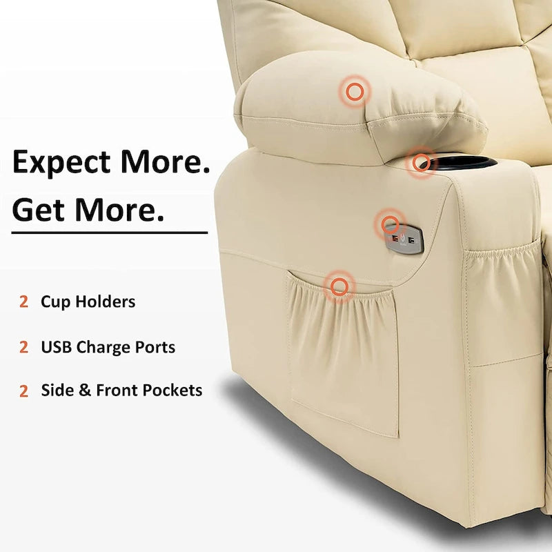 MCombo Manual Glider Rocker Recliner Chair with USB Ports, Faux Leather 8002