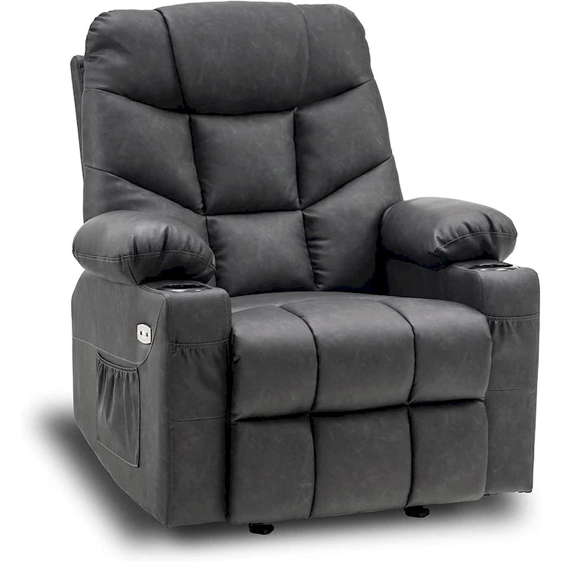 MCombo Manual Glider Rocker Recliner Chair with USB Ports, Faux Leather 8002