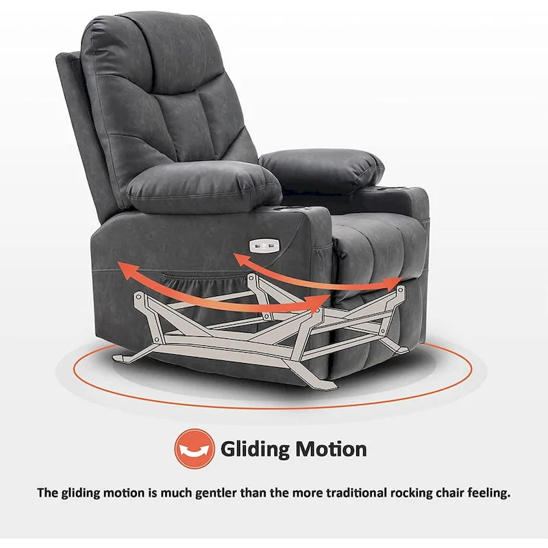 MCombo Manual Glider Rocker Recliner Chair with USB Ports, Faux Leather 8002