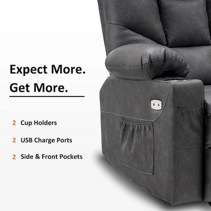 MCombo Manual Glider Rocker Recliner Chair with USB Ports, Faux Leather 8002