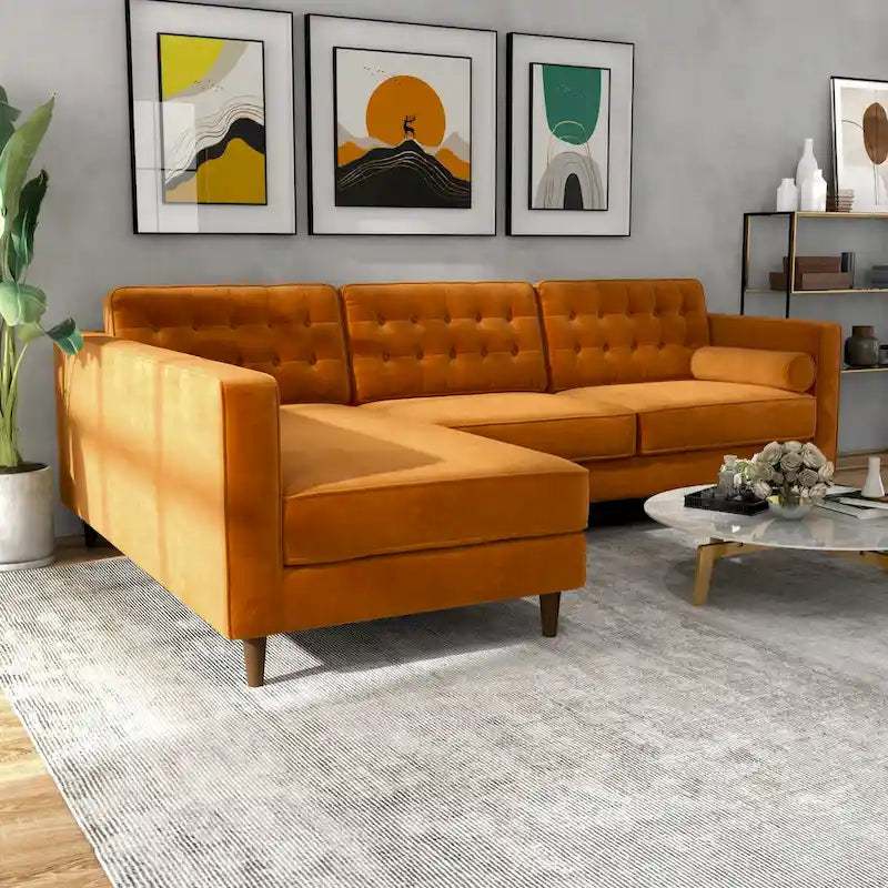 Ora Tufted Modern Living Room Velvet Corner Sectional Sofa