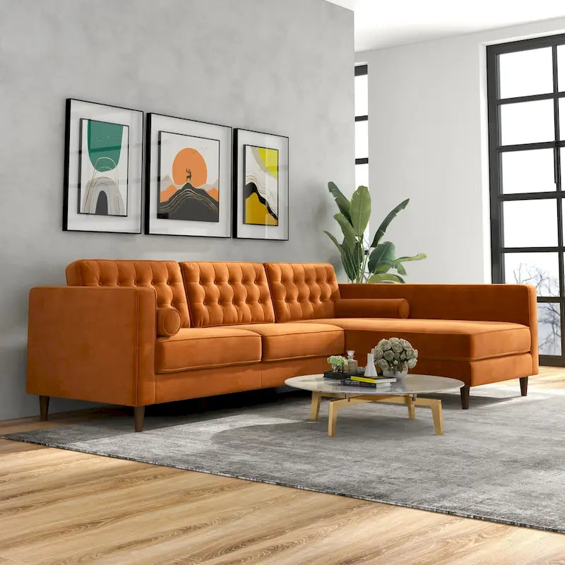 Ora Tufted Modern Living Room Velvet Corner Sectional Sofa