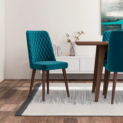 Addison 9-Piece Mid-Century Rectangular Dining Set w/ 8 Velvet Dining Chairs in Turquoise