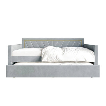 CraftPorch Glam Velvet Upholstered Twin Size Daybed with Trundle