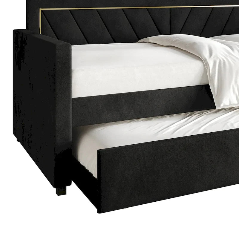 CraftPorch Glam Velvet Upholstered Twin Size Daybed with Trundle