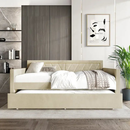 CraftPorch Glam Velvet Upholstered Twin Size Daybed with Trundle