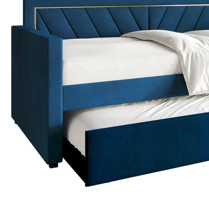 CraftPorch Glam Velvet Upholstered Twin Size Daybed with Trundle