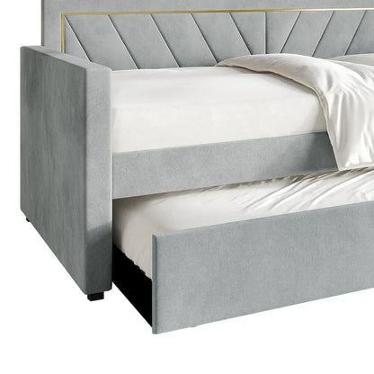 CraftPorch Glam Velvet Upholstered Twin Size Daybed with Trundle