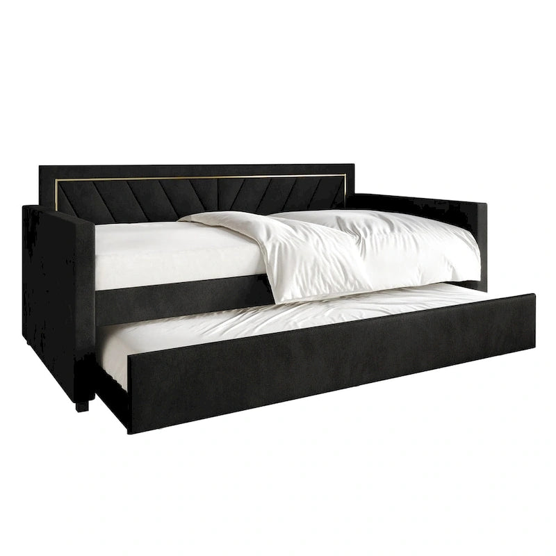 CraftPorch Glam Velvet Upholstered Twin Size Daybed with Trundle