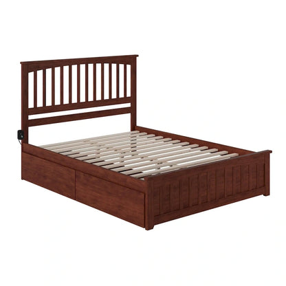 Mission Queen Platform Bed with 2 Bed Drawers in Walnut