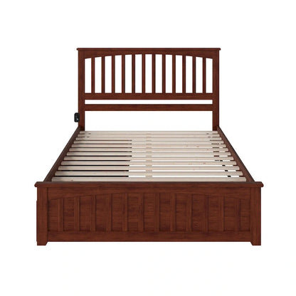 Mission Queen Platform Bed with 2 Bed Drawers in Walnut