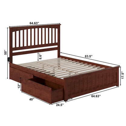 Mission Queen Platform Bed with 2 Bed Drawers in Walnut