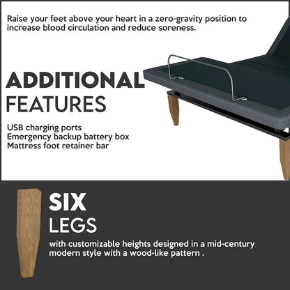 Onetan, Adjustable Bed Base with headboard, Wireless remote,Zero Gravity, Underbed Lighting, Grey