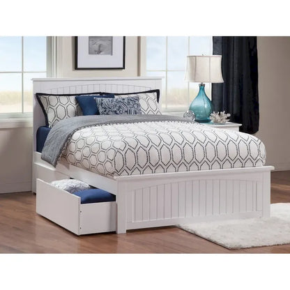 Nantucket White Queen Platform Bed with 2 Under-bed Drawers