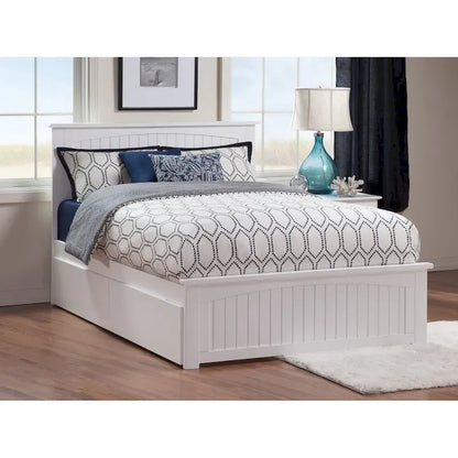 Nantucket White Queen Platform Bed with 2 Under-bed Drawers