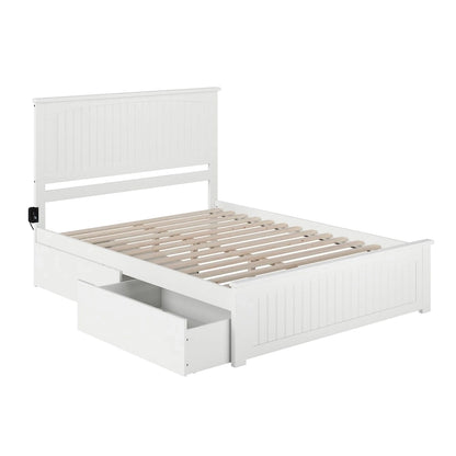 Nantucket White Queen Platform Bed with 2 Under-bed Drawers