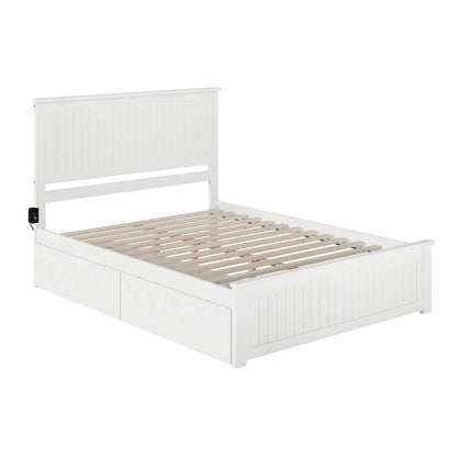 Nantucket White Queen Platform Bed with 2 Under-bed Drawers