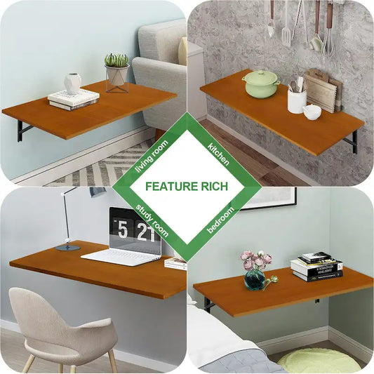 Multifunctional Wall Mounted Folding Desk Wooden Shelf & Workbench