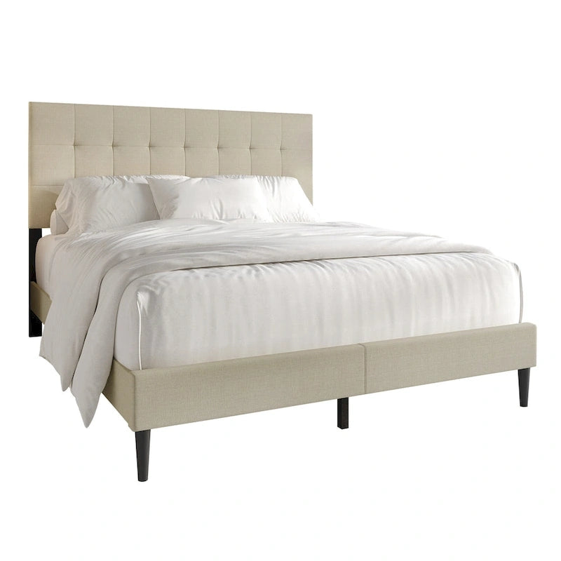 CraftPorch Clean-Lines Stitching Linen Upholstered Bed