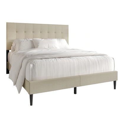 CraftPorch Clean-Lines Stitching Linen Upholstered Bed