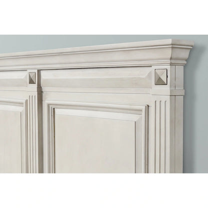 Roundhill Furniture Renova 3-Piece Distressed Parchment Wood Bedroom Set, Panel Bed with 2 Nightstands