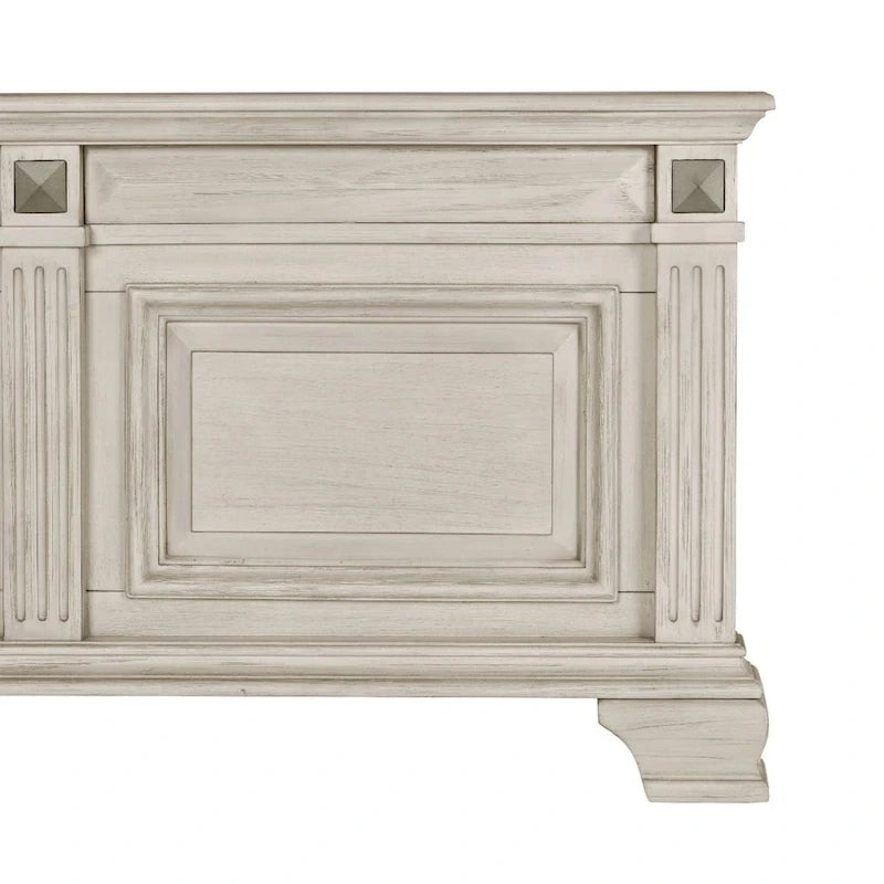 Roundhill Furniture Renova 3-Piece Distressed Parchment Wood Bedroom Set, Panel Bed with 2 Nightstands