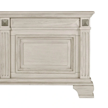 Roundhill Furniture Renova 3-Piece Distressed Parchment Wood Bedroom Set, Panel Bed with 2 Nightstands