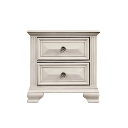 Roundhill Furniture Renova 3-Piece Distressed Parchment Wood Bedroom Set, Panel Bed with 2 Nightstands