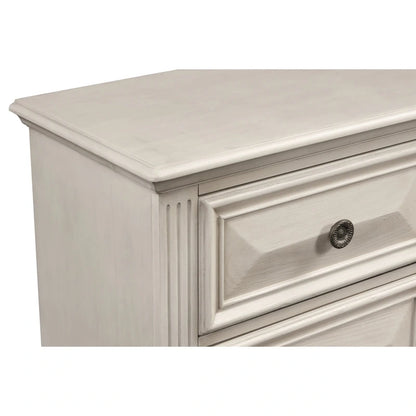 Roundhill Furniture Renova 3-Piece Distressed Parchment Wood Bedroom Set, Panel Bed with 2 Nightstands