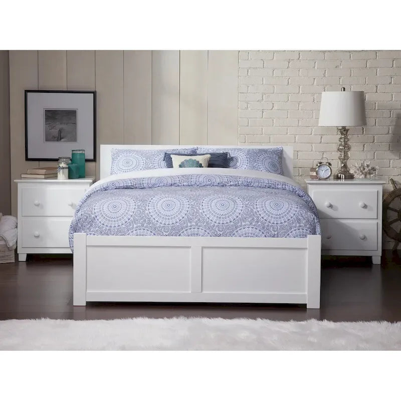 Orlando Queen White Paneled Platform Bed with 2 Drawers