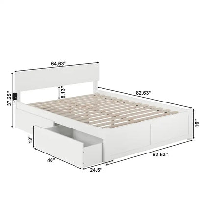 Orlando Queen White Paneled Platform Bed with 2 Drawers