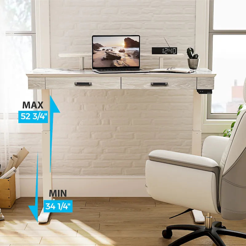 Eureka Ergonomic 55 Slate Stone Standing Desk Executive Writing Desk with 2 Drawers & Monitor Stand