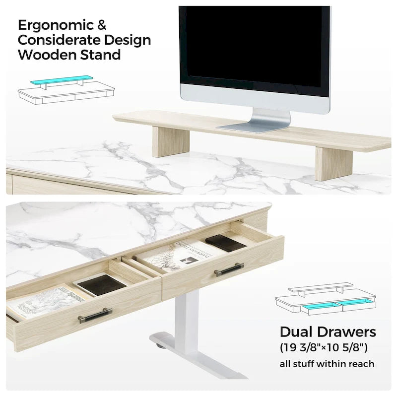 Eureka Ergonomic 55 Slate Stone Standing Desk Executive Writing Desk with 2 Drawers & Monitor Stand