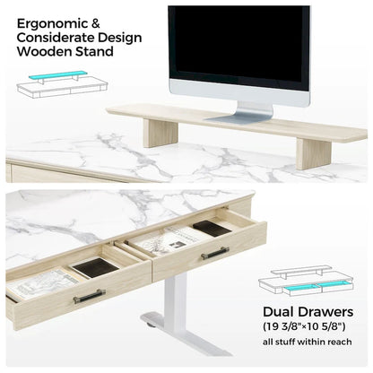 Eureka Ergonomic 55 Slate Stone Standing Desk Executive Writing Desk with 2 Drawers & Monitor Stand