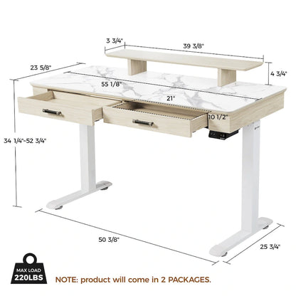 Eureka Ergonomic 55 Slate Stone Standing Desk Executive Writing Desk with 2 Drawers & Monitor Stand