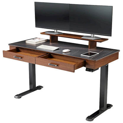 Eureka Ergonomic 55 Slate Stone Standing Desk Executive Writing Desk with 2 Drawers & Monitor Stand