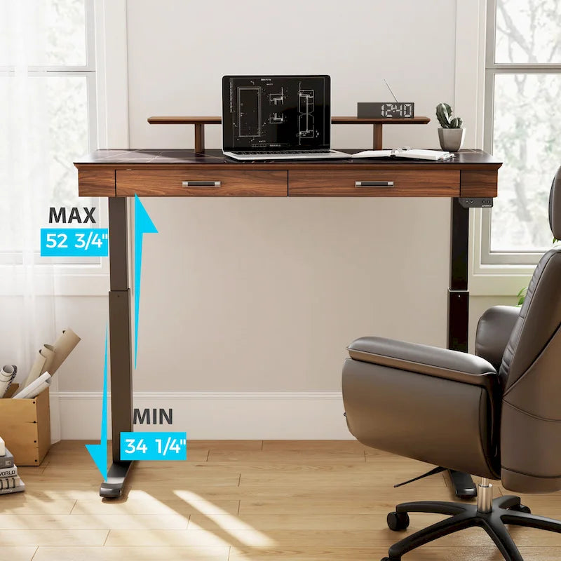 Eureka Ergonomic 55 Slate Stone Standing Desk Executive Writing Desk with 2 Drawers & Monitor Stand