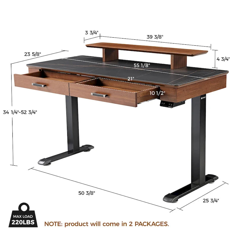 Eureka Ergonomic 55 Slate Stone Standing Desk Executive Writing Desk with 2 Drawers & Monitor Stand
