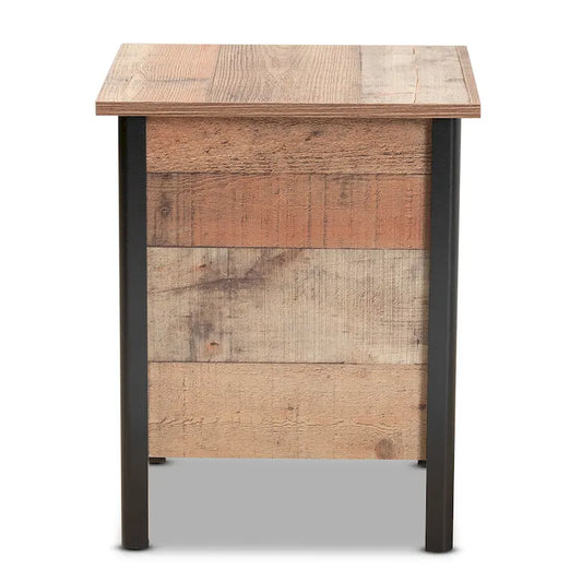 Vaughan Modern Rustic Oak Brown and Black Finished Wood Nightstand