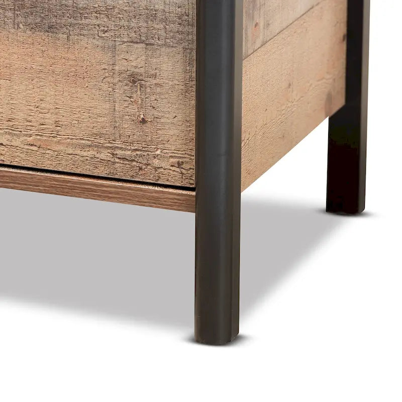 Vaughan Modern Rustic Oak Brown and Black Finished Wood Nightstand
