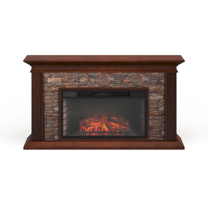 SEI Furniture Horse Mountain Electric Fireplace with a 60-inch Faux Stone Mantel