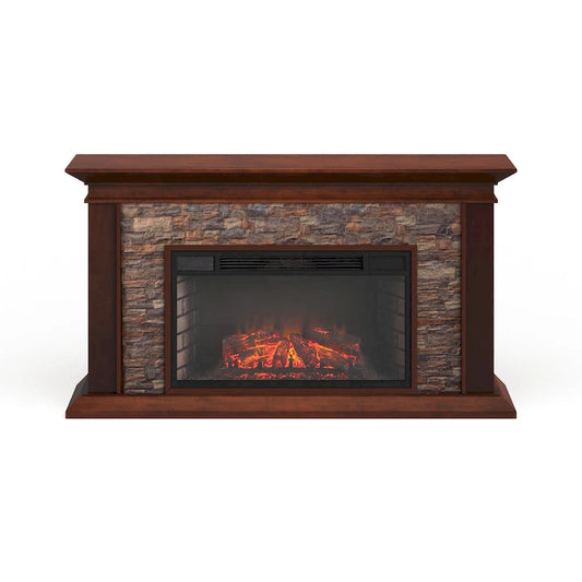 SEI Furniture Horse Mountain Electric Fireplace with a 60-inch Faux Stone Mantel