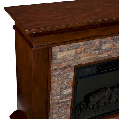 SEI Furniture Horse Mountain Electric Fireplace with a 60-inch Faux Stone Mantel