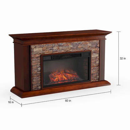 SEI Furniture Horse Mountain Electric Fireplace with a 60-inch Faux Stone Mantel
