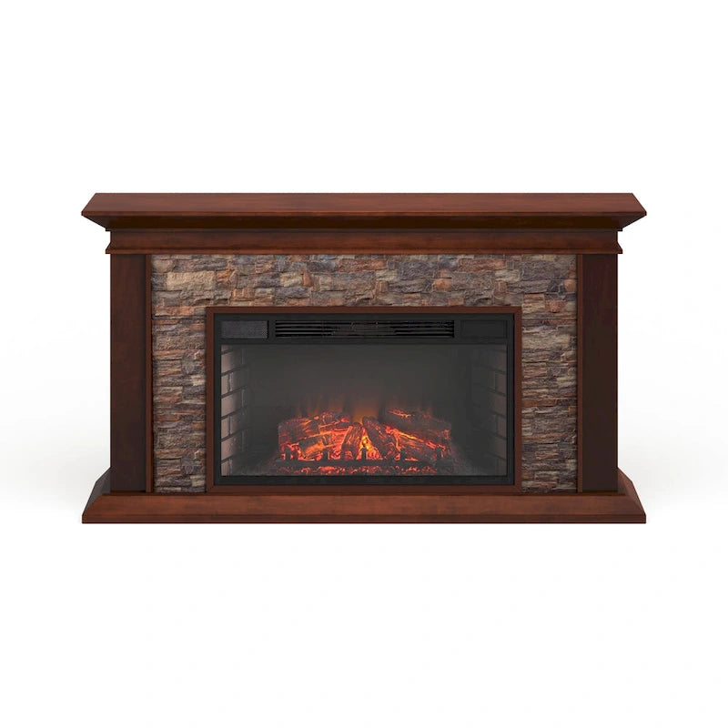 SEI Furniture Horse Mountain Electric Fireplace with a 60-inch Faux Stone Mantel