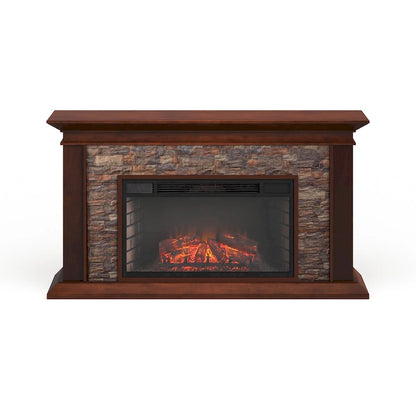 SEI Furniture Horse Mountain Electric Fireplace with a 60-inch Faux Stone Mantel